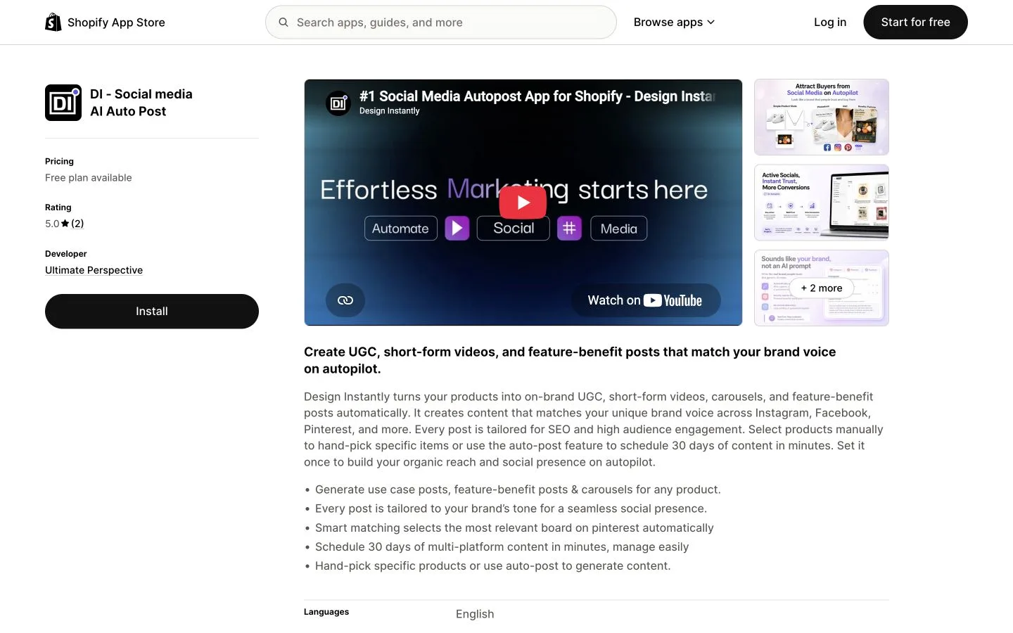 Design Instantly public landing page hero or marketplace listing