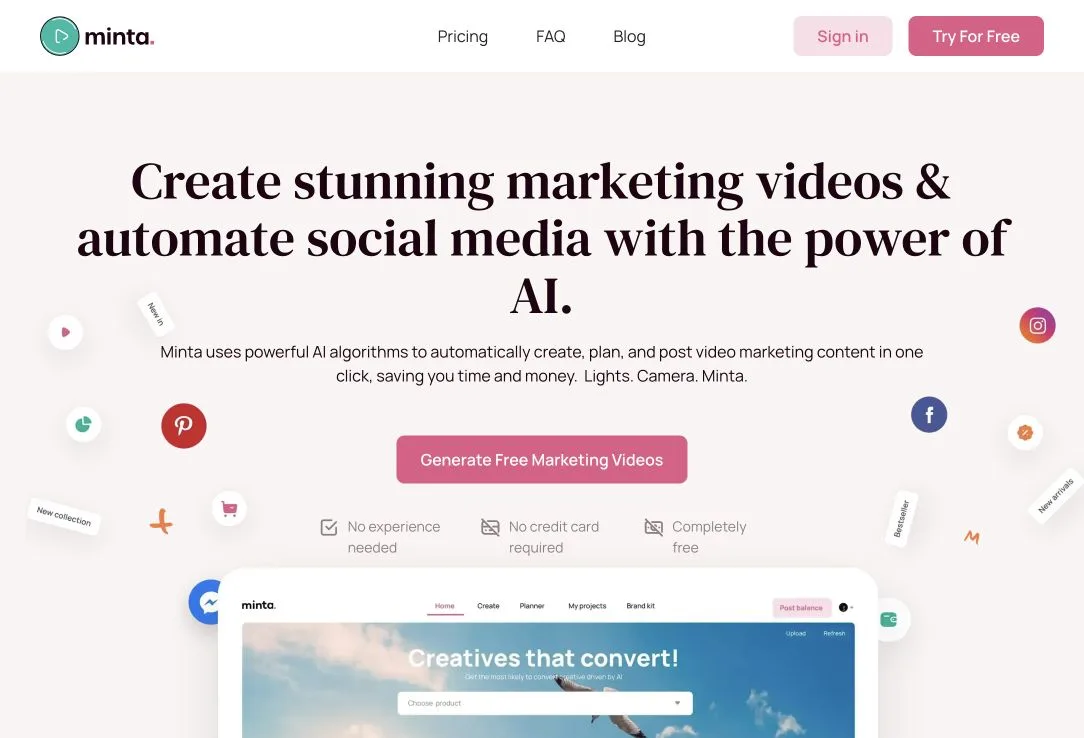 Minta public landing page hero or marketplace listing