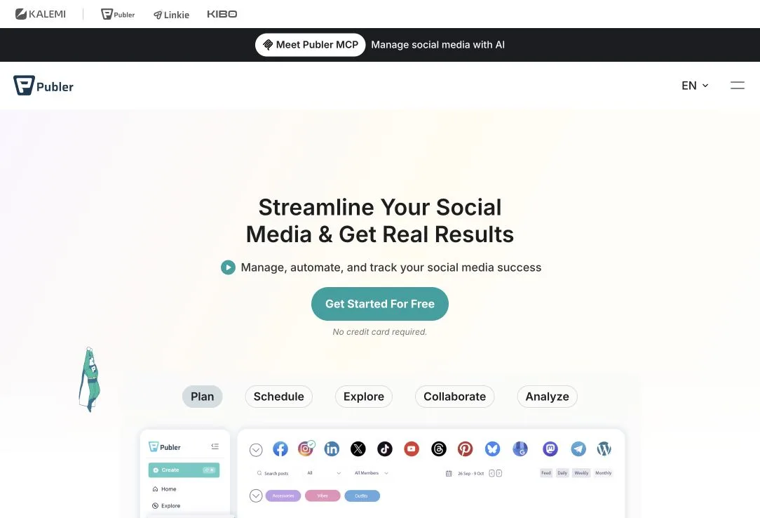 Publer public landing page hero or marketplace listing